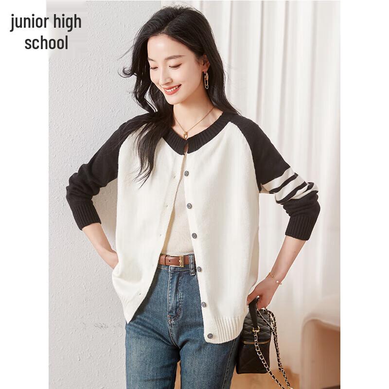 

Chushen Women s Color-Block Round Neck Knit Cardigan L