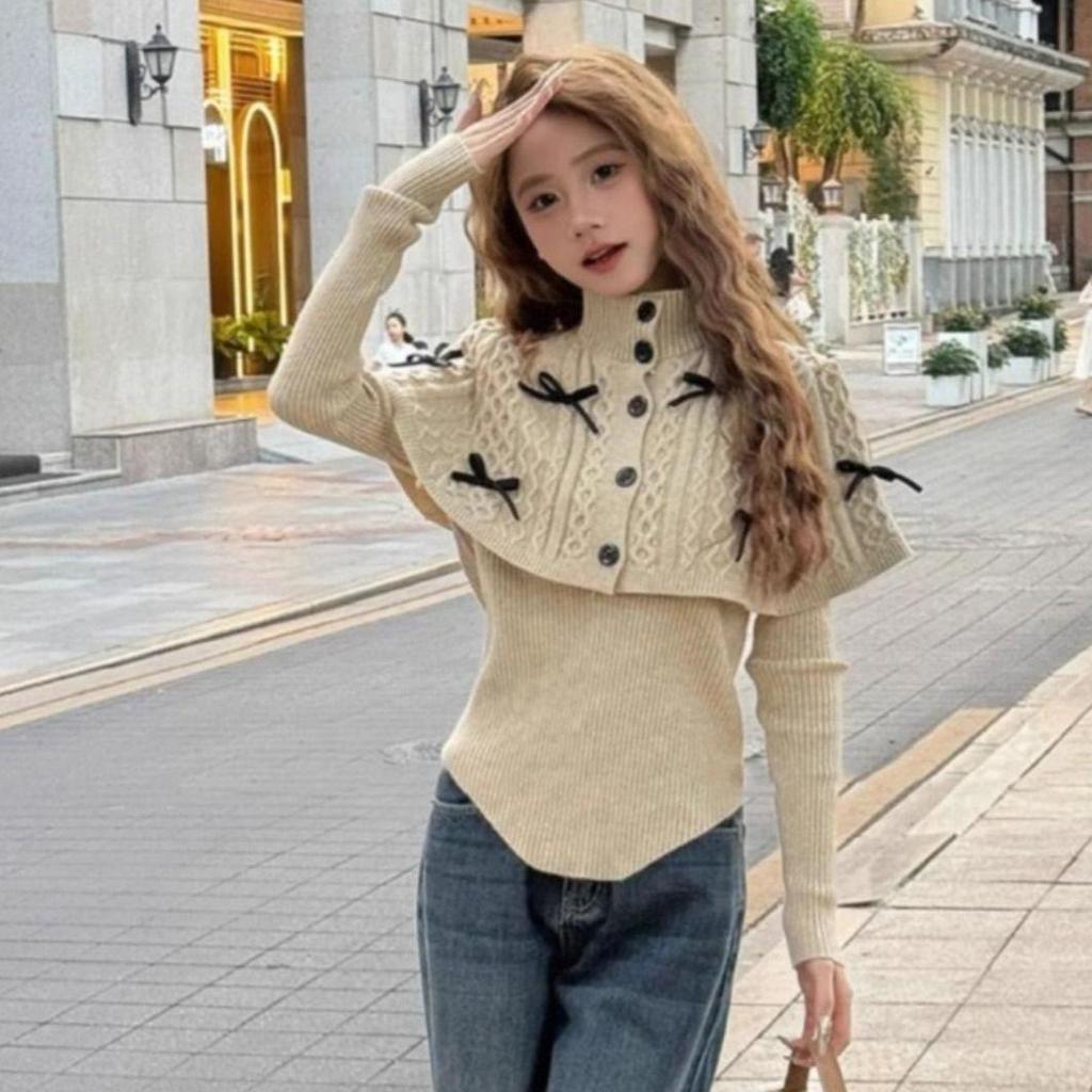 Set șal și pulover tricotat casual coreean intelectual pentru primăvară și toamnă