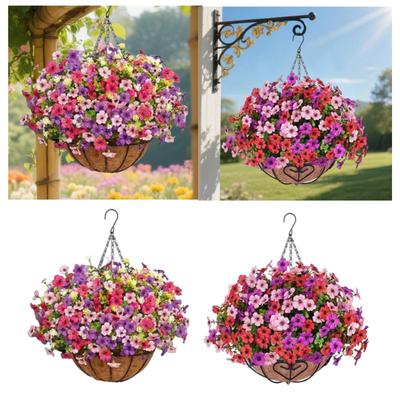 Hanging Artificial Flowers Basket Flower Centerpieces Hanging Basket DIY Chain Flower Pot for Outdoor Indoor Patio Balcony Decor