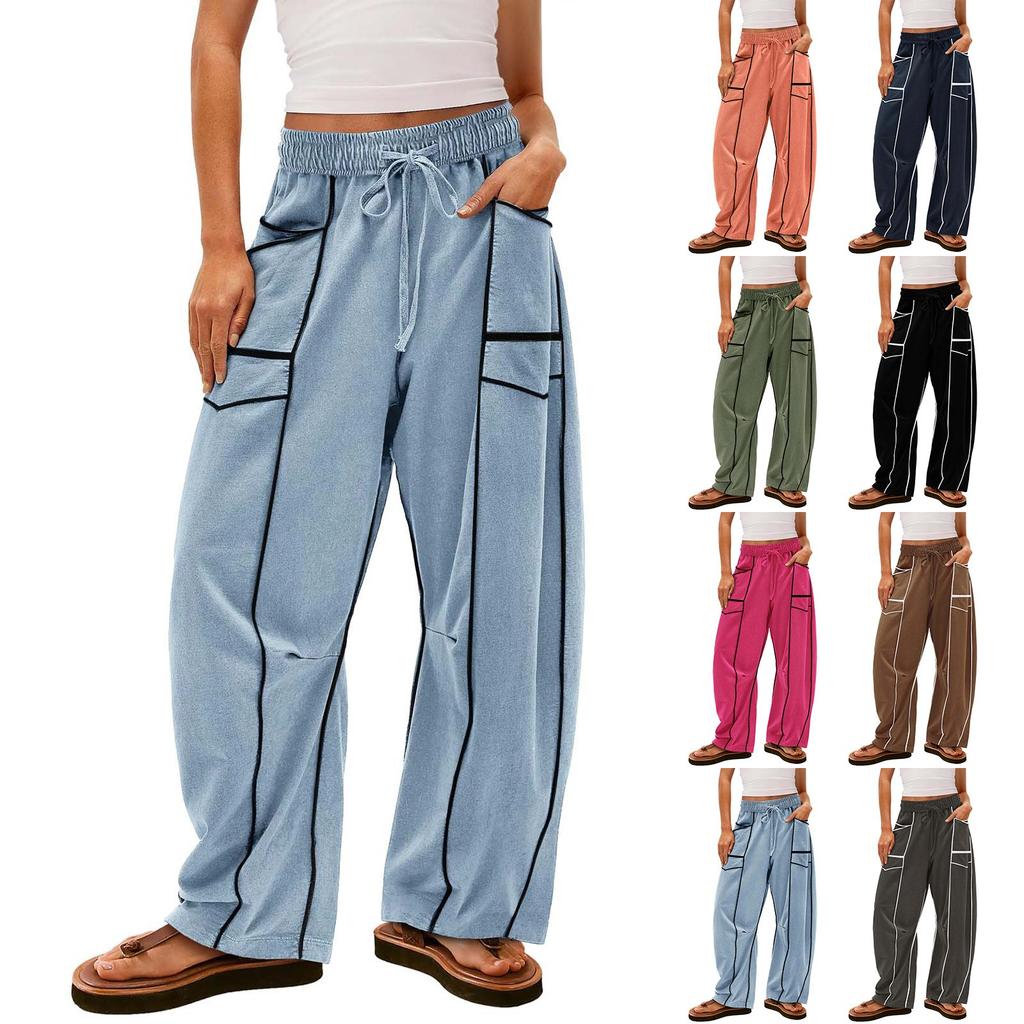 Women's Wide Leg Pants With High Waisted Straight Leg And Spliced Pocket Casual Pants