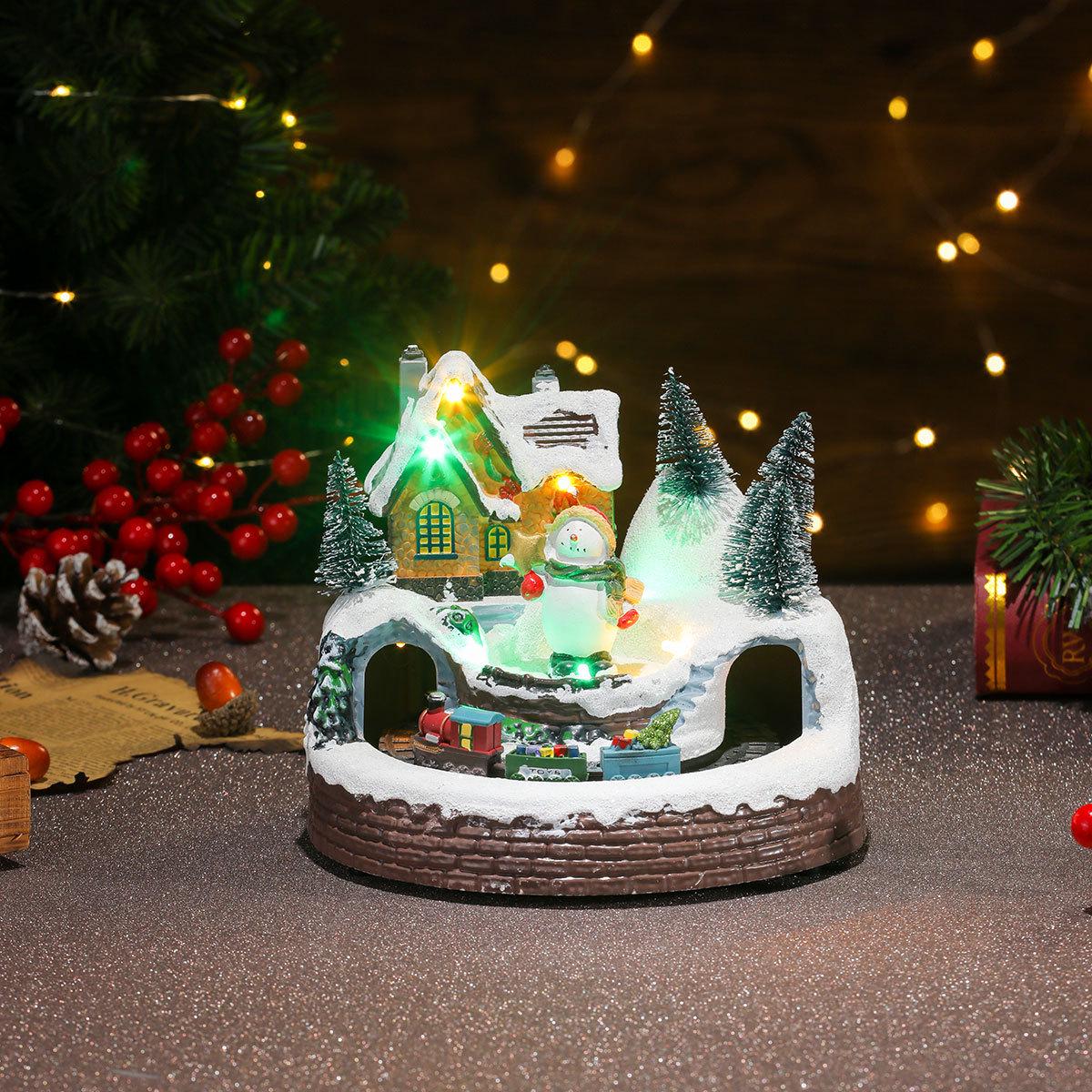 

Christmas Luminous Music Box: Rotating Resin Train Ornament Gift