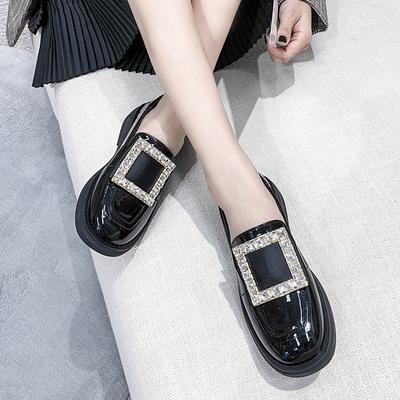 Small Patent Leather Shoes Ladies Crystal Buckle Flats Woman Thick Low Heel Oxford Lolita Office Dress Mocasine Femme Mary Janes