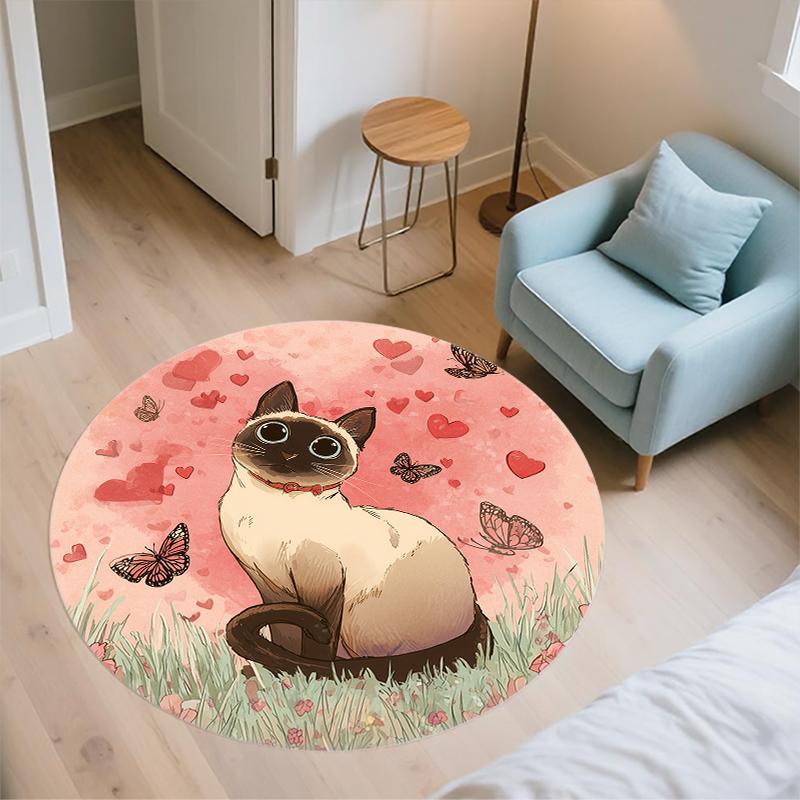 Pink Siamese Cat pattern round rug,Carpet Rug for Living Room Bedroom  Playroom ,Non-slip Floor Mat,Holiday Gifts and Birthday Gifts.