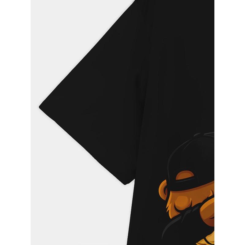 Boys Crew Neck Short Sleeve T-Shirt with Cartoon Bear Holding Number 67 Print
