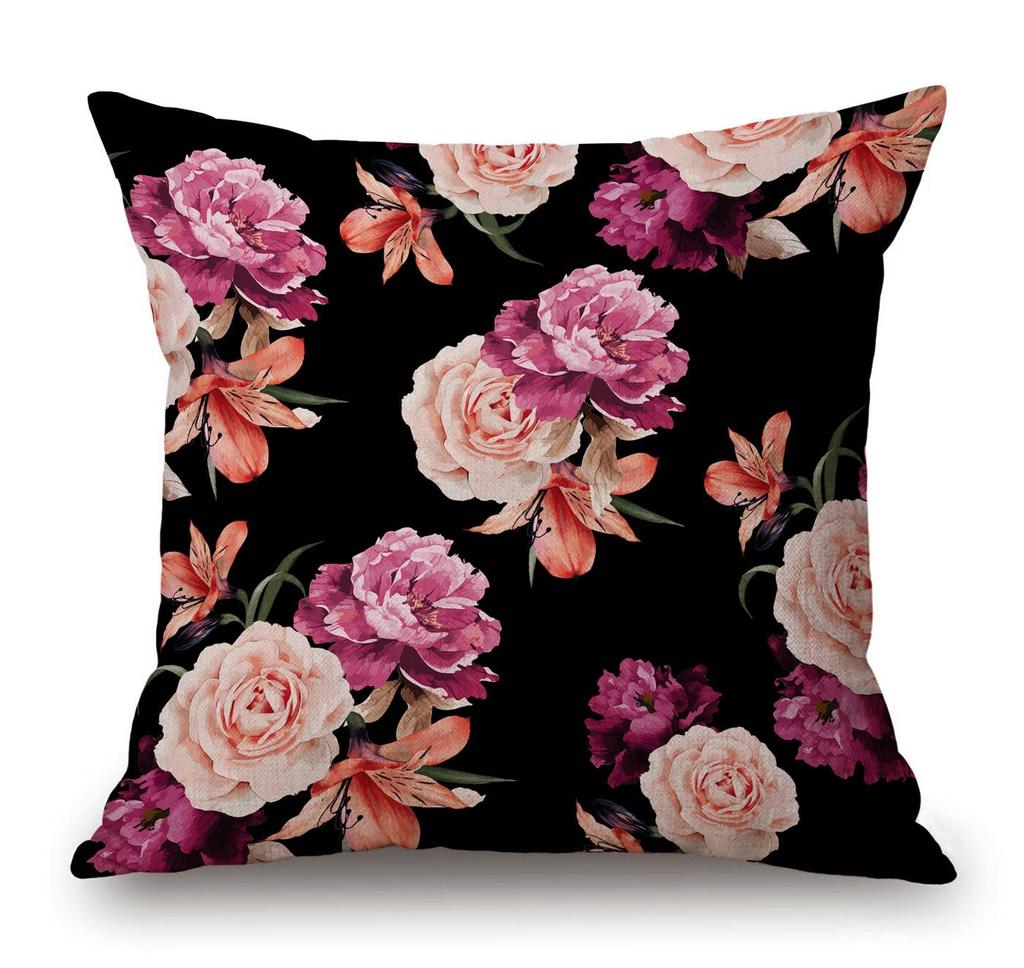 Modern Floral Pillow Cover Abstract Flower Cushion Case Black Red Orange Grey Decor Living Room Sofa Gift