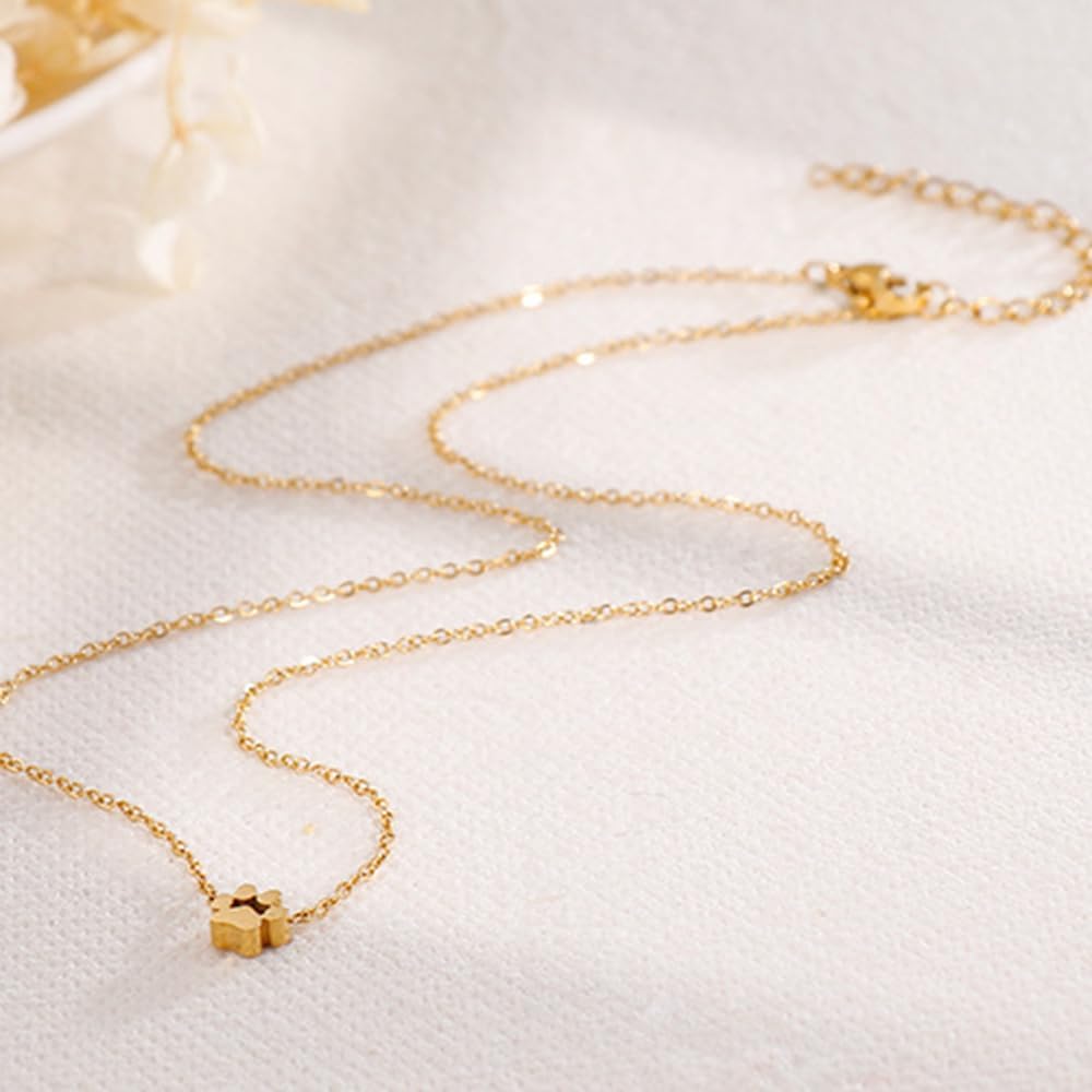 OIDIMS Dog Cat Paw Necklace Lovely Animal Choker Dainty Paw Print Pendant Necklace Chic Little Dog Kitten Pet Adjustable Charm Necklace Birthday