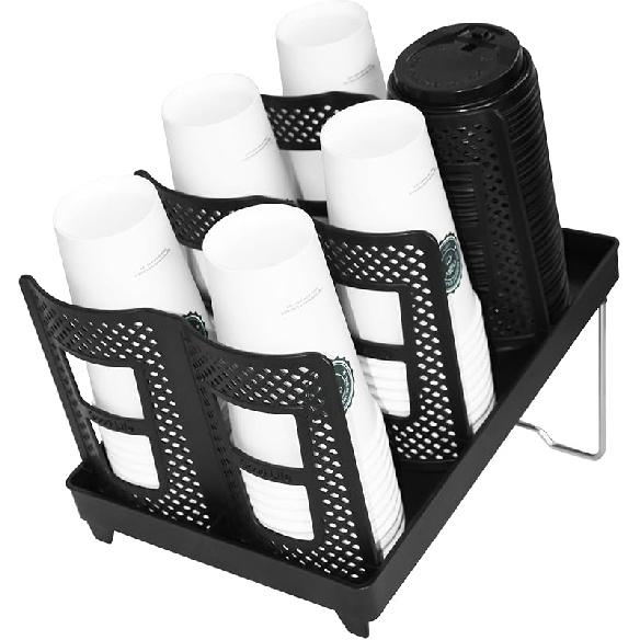 Coffee Cup Holder,Cup and Lid Dispenser with Stand,Disposable Cups Organizer,6 Slots,for Coffee