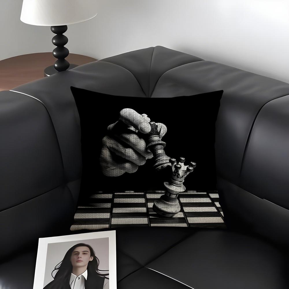 Chess Cool Cushion Cover Natural Linen Organic Fabric Double-Sided Printing Sofa Home Decor Gift Pillow Case