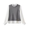 Top in Maglia Color Block con Collo a Volant Stile Coreano Autunno 2025 per Donna