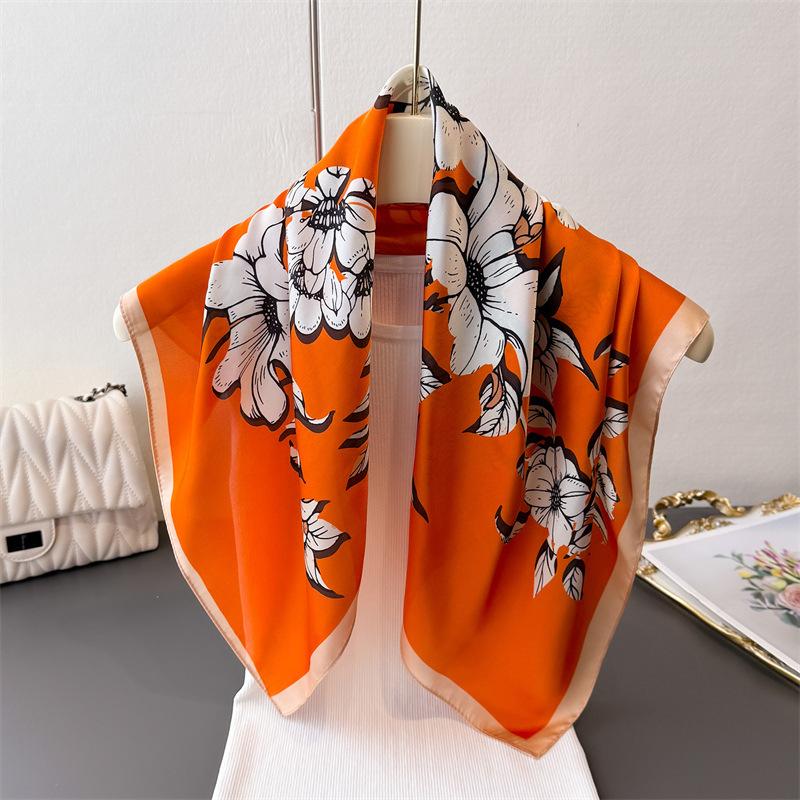 Printed Imitation Silk Yayun Magnolia Silk Scarf Square Scarf High-End Shawl Versatile Neck Small Square Scarf Headscarf