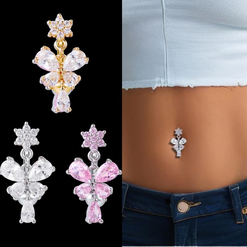 Sparkling Zircon Belly Button Rings Butterfly Heart Navel Piercing Ring For Women Body Jewelry Accessories