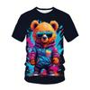 Summer Round Neck Cute Bear Graphic 3D Print Top Fashionable Casual Short Sleeved Men's T-shirts