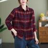 Shirt for Women    Oversize Cotton Loose Blouse Casual Long Sleeve Pullover Soft Loose Plaid Shirt Jacket Top