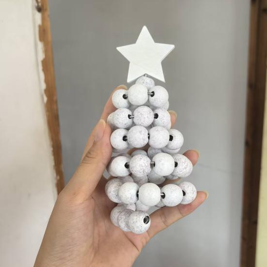 Nordic Wooden Spiral Christmas Tree Ornament Rustic Beaded Boho Christmas Tree Figurine for Home Office Farmhouse Centerpiece