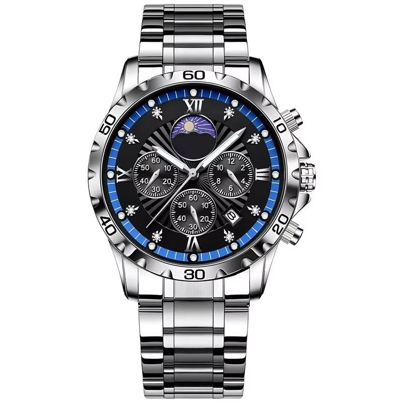 Men's Quartz Watch with Subdials Analog Wristwatch with Date-Display Waterproof Luminous Chronograph Dress Watches Stainless Steel Band