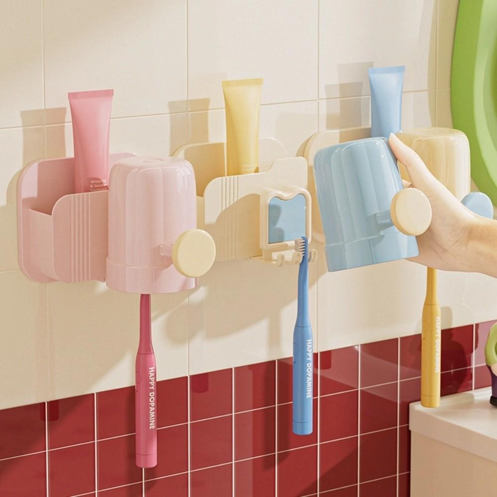 Plastic Toothbrush Storage Rack Dopamine No Drilling Rack Mouthwash Cup Holder  Bathroom Storage