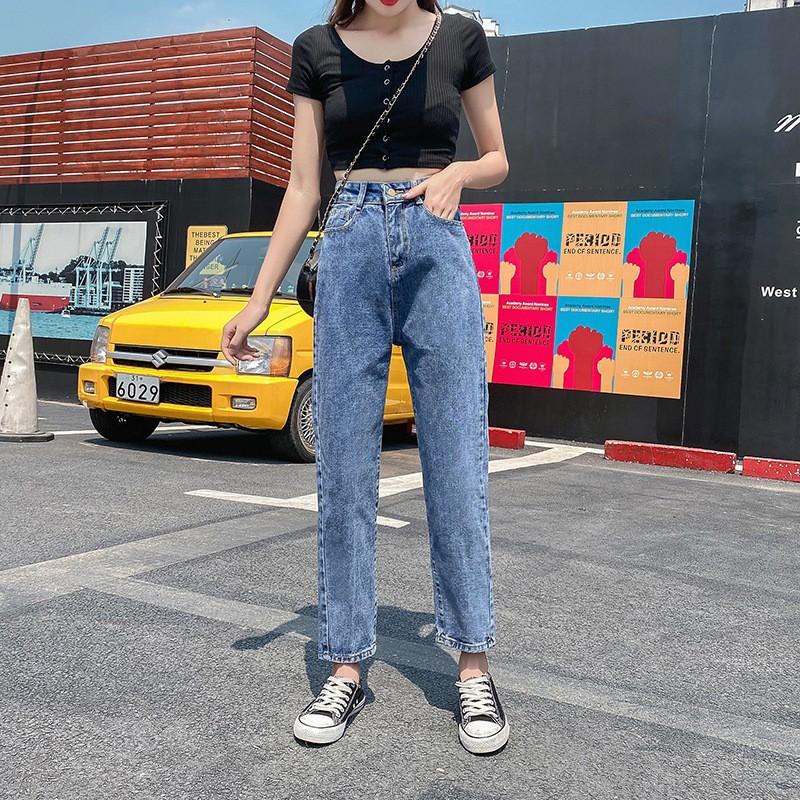 Womens High-Waisted Wide-Leg Straight Cut Denim Jeans Winter Slimming Fit Student Style