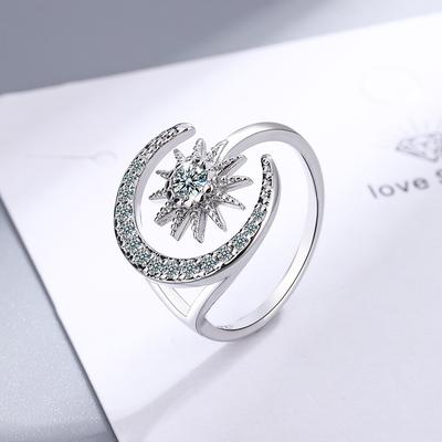 925 Sterling Silver Zircon Star Moon Finger Ring For Women Girls Wedding Christmas Jewelry Jz059