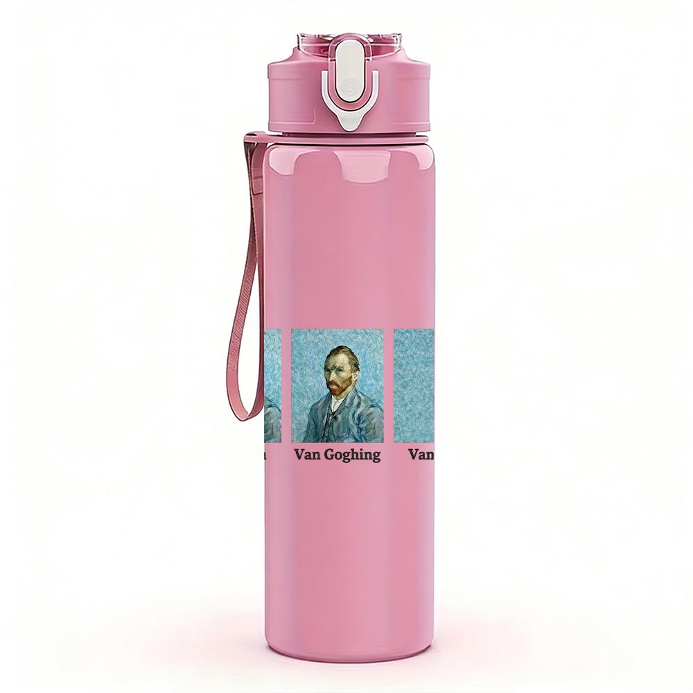 1PC Dual male band black white portrait print 750ml colorful plastic sports water bottle leakproof pop up lid with straw for outdoor work home use