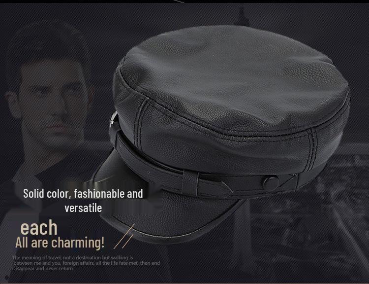 Korean Style Genuine Leather Duckbill Cap for Men & Women - Autumn/Winter Flat Top Military Biker Cap