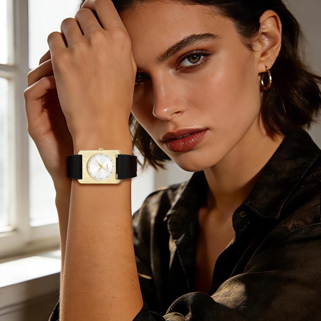 Round Wristwatch with Leather Waterproof for Daily Suitable for Formal and Day Black Women's Strap, Fashionable, Simple, Classic, Use, Occasions,