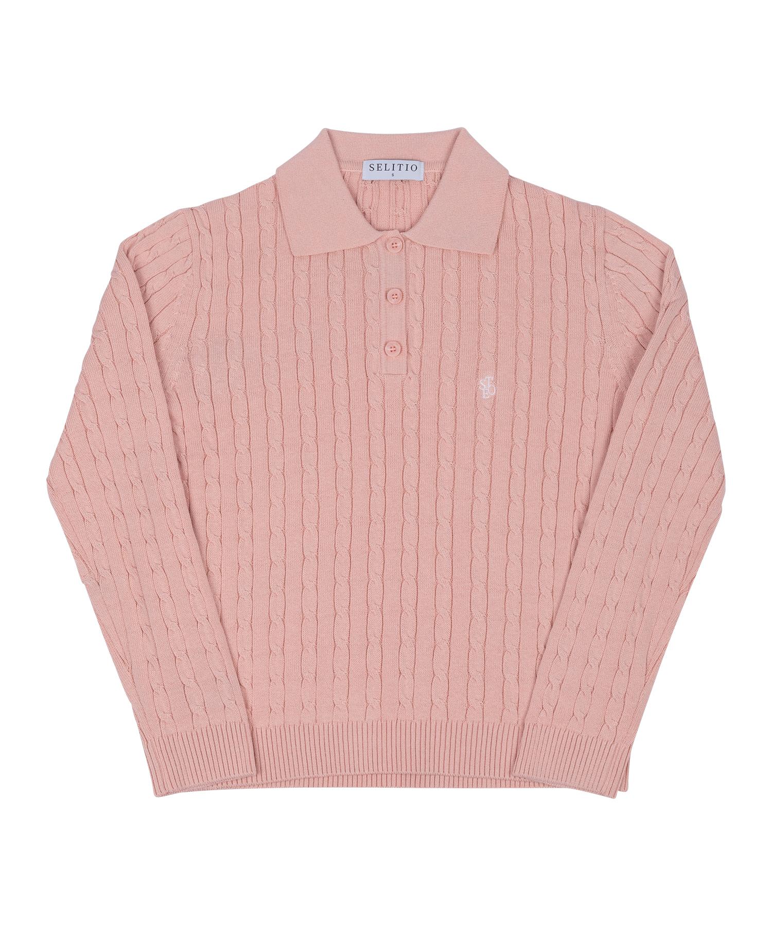 Celtio Women S Color Point Cable Collar Knit Pink Pink/S