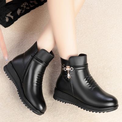 Woman's Casual Leather Boots Trend Winter Middle-aged Bottom Shoes for Woman's Warm Cotton Shoes Bottom Non-slip Wool Women Boots