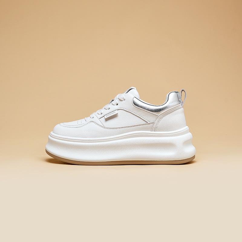 

Popular little white shoes women s 2025 spring new versatile thick-soled muffin shoes casual sports heightening board shoes 35 серебряный