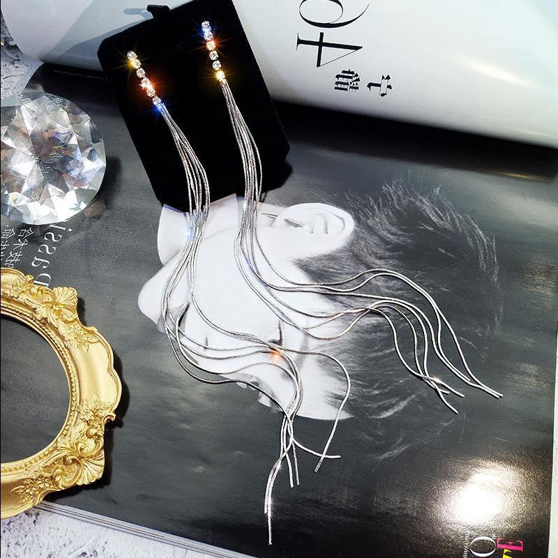 S925 Silver Needle Korean Fashion Diamond Tassel Earrings for Women