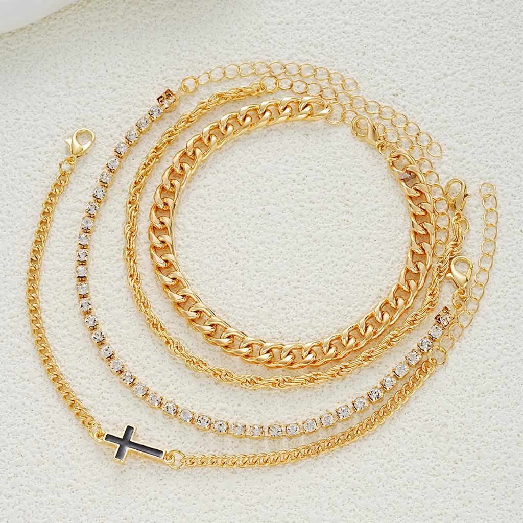 IF ME 4 Piece Eco Friendly Cross Zircon Bracelet Set Fashion Jewelry Women Shiny Trendy  Daily Accessory Decorative Gift