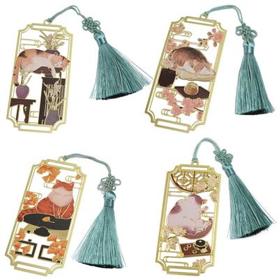 Cat Hollowed Cat Bookmark Tassels Chinese Style Metal Reading Bookmark Retro Fashion Chinese Style Bookmarks Birthday Gift