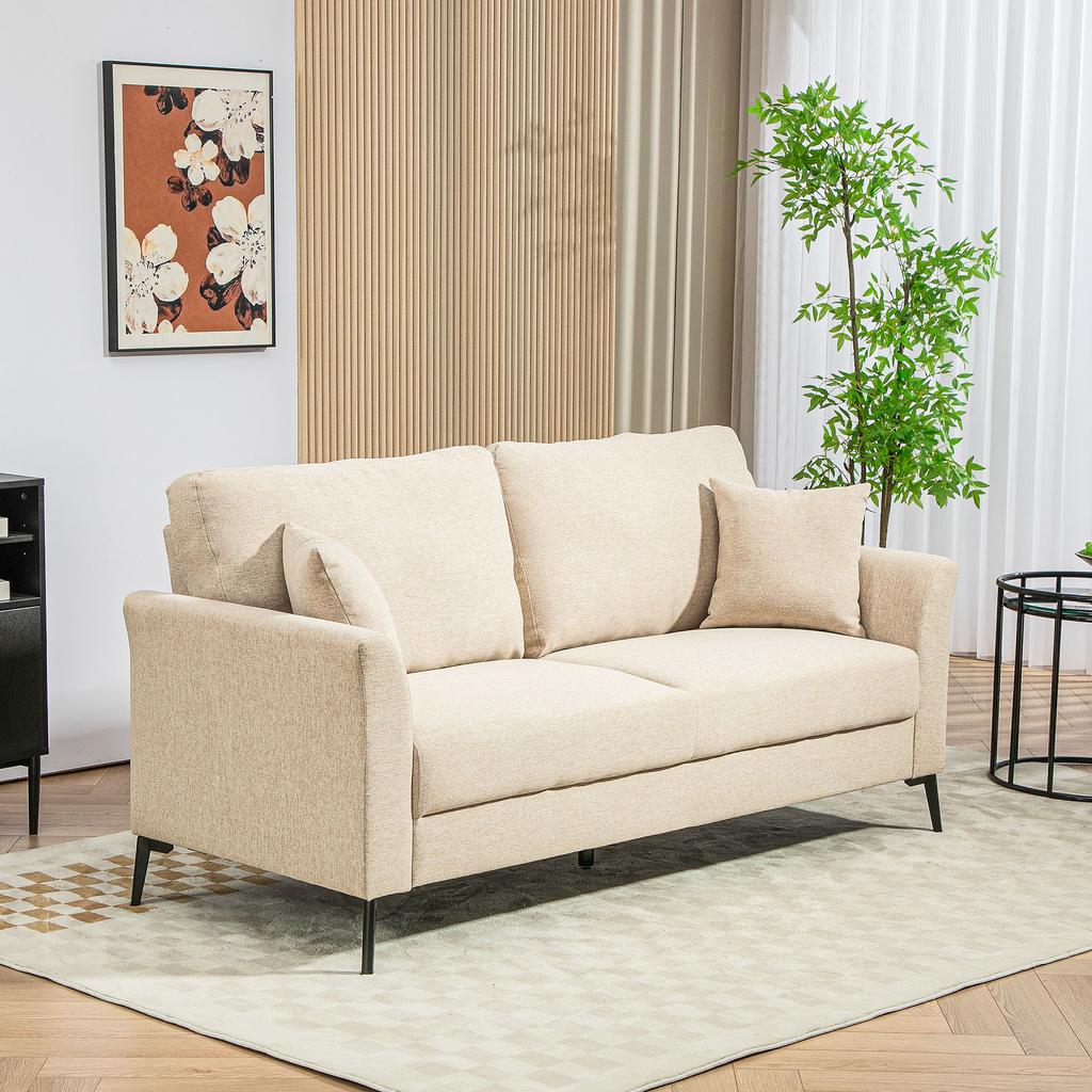 2-Seater Sofa with Linen Look, Thick Padding, Up To 360 Kg, 179 X 80 X 89 Cm, Beige