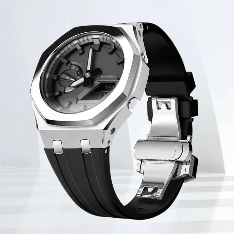 Mod-kit för Casioak GA2100 GA2110 Metallfodral Bezel Gummiarmband För Casioak GAB2100 2110 Modifieringssats Fodral Med Skruvkorrigering