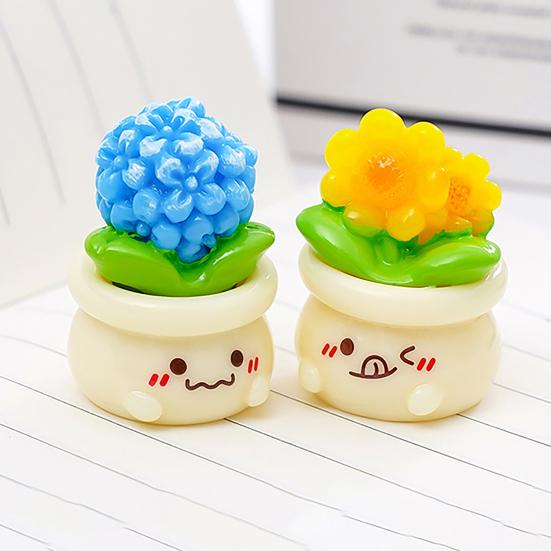 2 Pcs Miniature Dollhouse Flowers Mini Resin Potted Plant Figurine Tiny