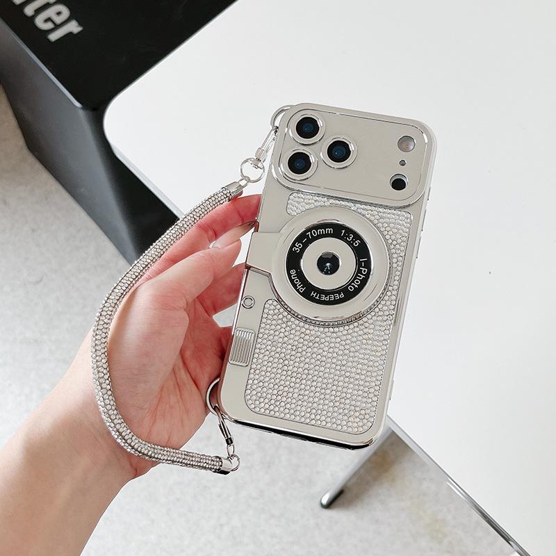 

Electroplated Rhinestone Handheld Soft Camera Case for Apple iPhone 17 Pro Max Air