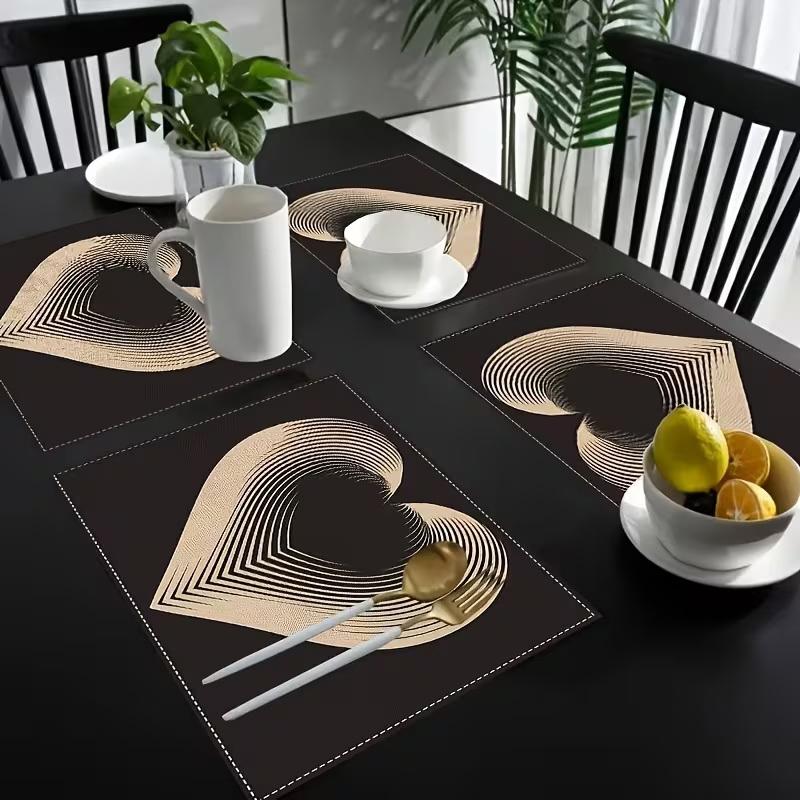 1/2/4-Piece Set, Simple Black Placemats, 12X18 Inch Linen Rectangular Placemats, Heart-Shaped Design, Home DéCor.