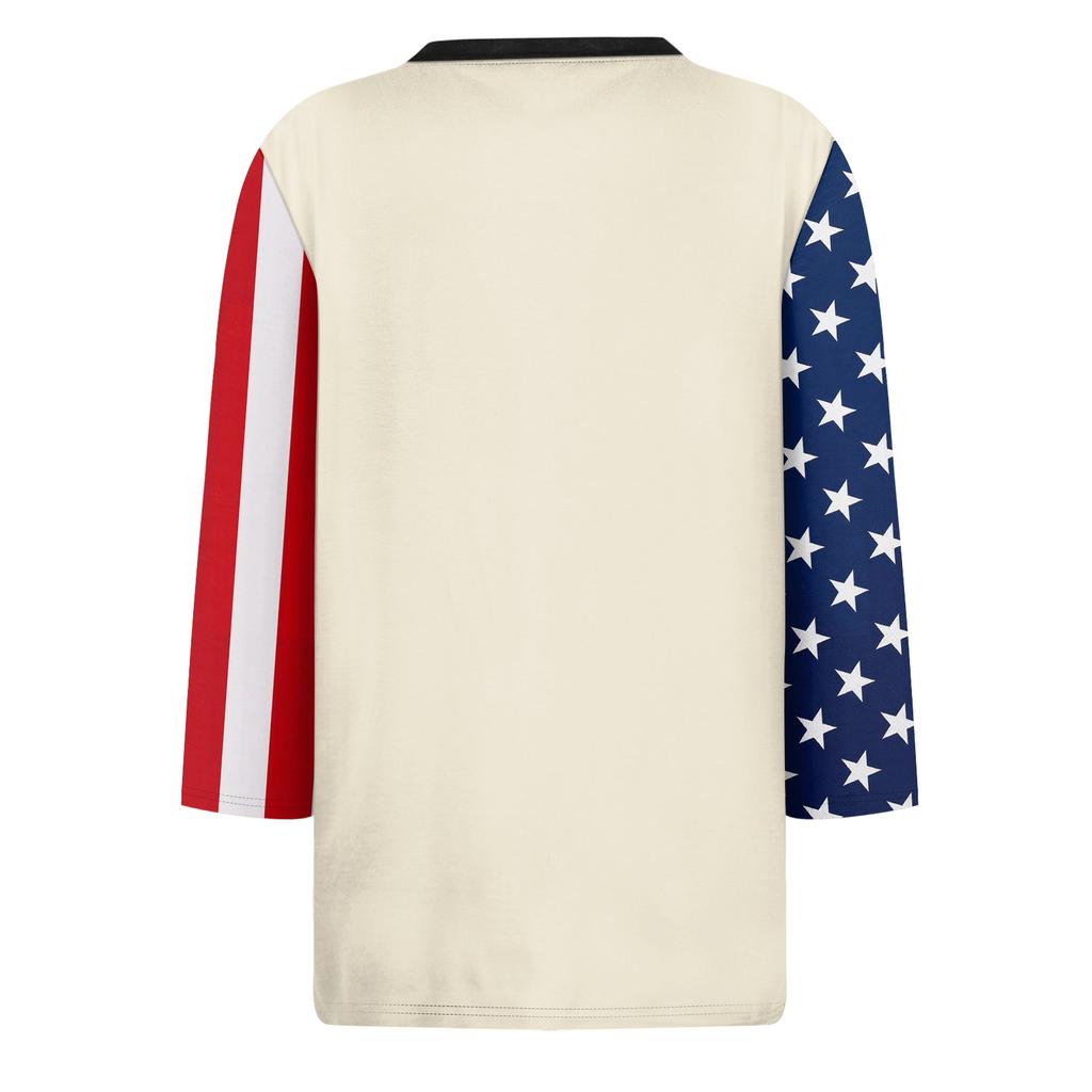 Women's Fashion Casual Seven-Sleeve Independence Day Print Round Neck Top