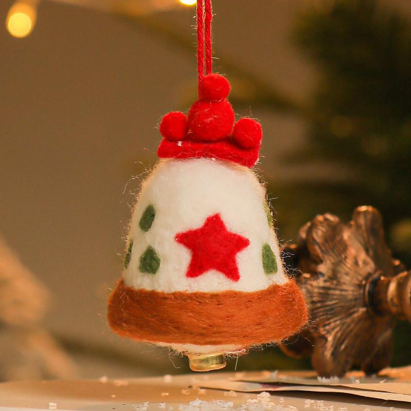 1/6Pcs Christmas Decoration Wool Felting Plush Christmas Bell Jingle Bell 2026 Xmatree Hanging Pendant Party Decor