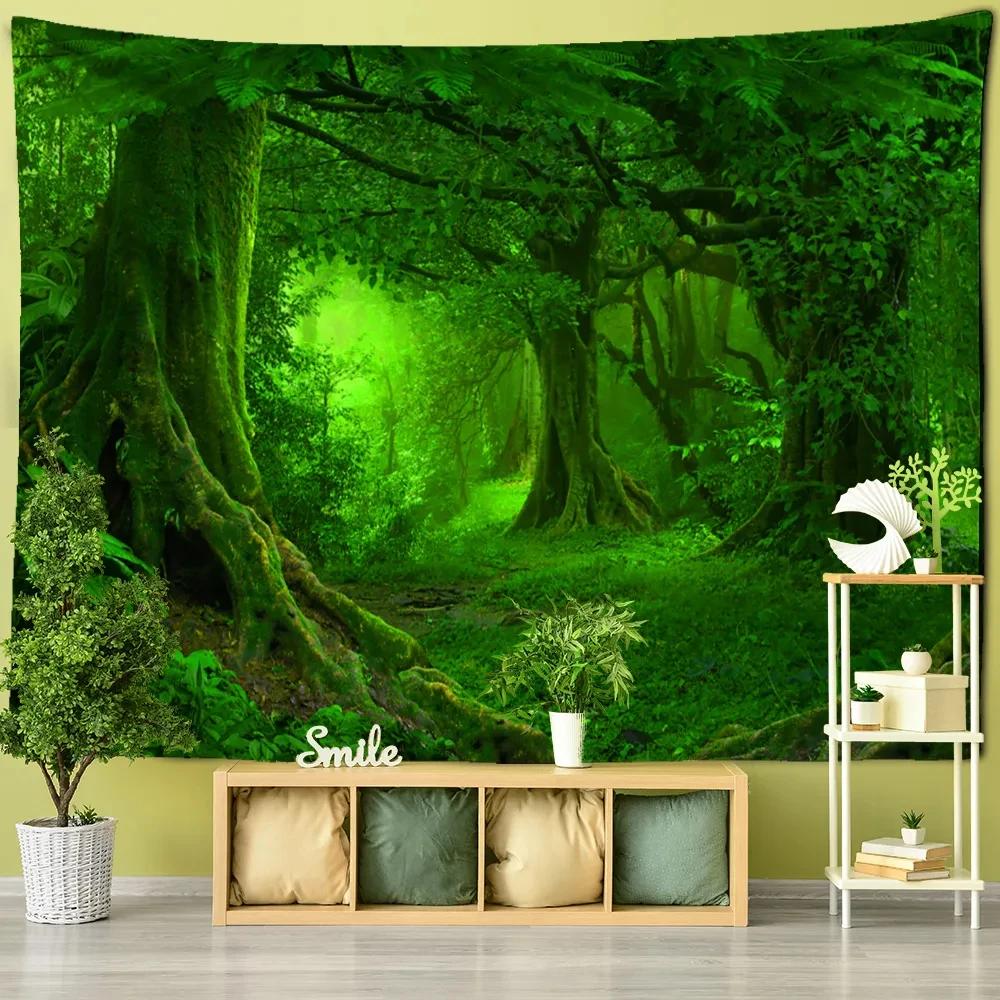 Towering Tree Forest Tapestry Wall Hanging Natural Scenery Psychedelic Witchcraft Bohemian Style Background Cloth Home Decor