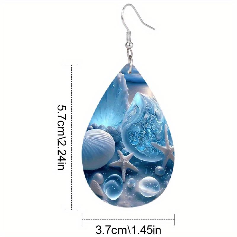 Beautiful Blue/Pink Seashell Starfish Beach PU Leather Earrings for Women Fashion Creative Earrings Double-sided Print Lightweight Earrings