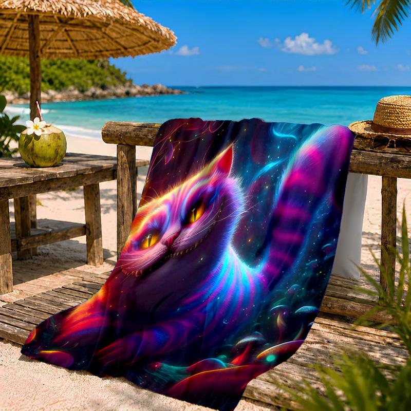 Che-shire Cat Smile Beach Towel Microfiber Beach Towel, Lightweight and Quick-Dry, for Summer Travel, Swimming Pool Fan Birthday Gift
