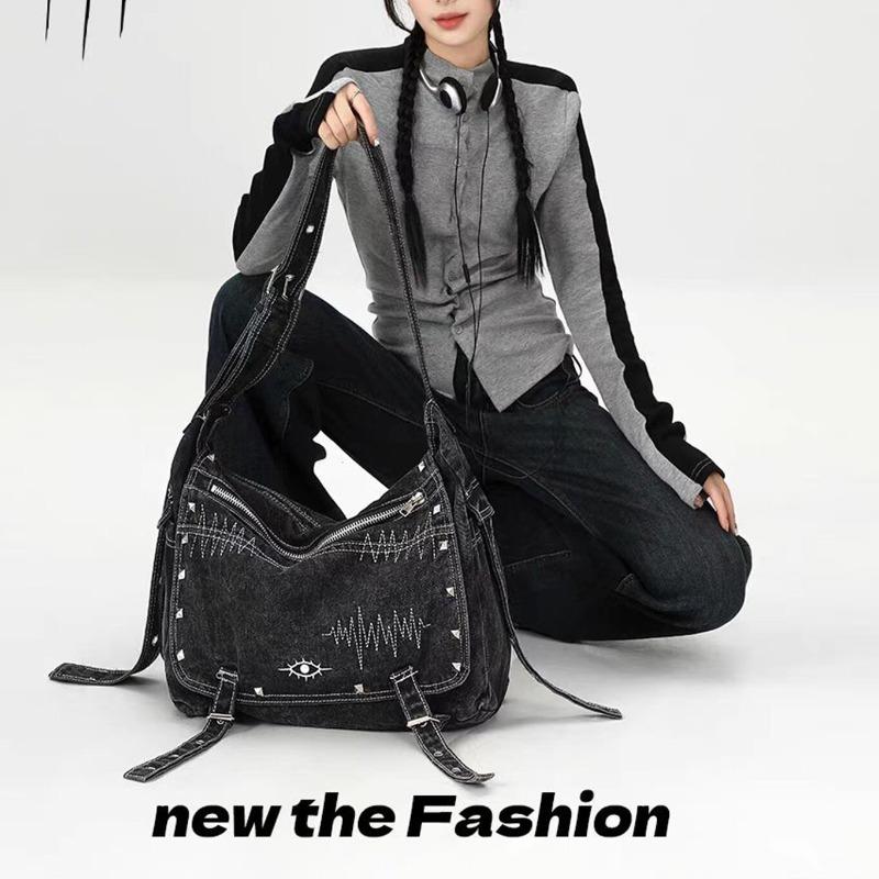 

Новая осенне-зимняя ретро выстиранная джинсовая сумка-мессенджер большой вместимости сумка-тоут Spice Girl тёмно-синий