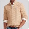 Men's Little Horse Cable Knit Polo Sweater - Thick, Stand Collar, Half-Zip for Autumn/Winter.