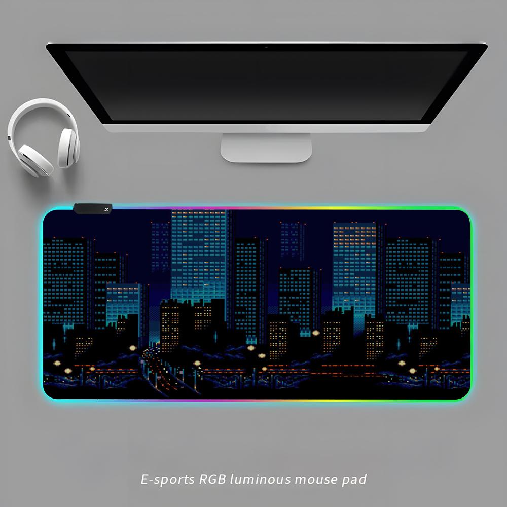 

Pixel Art Cityscapecl Mouse Pad RGB Gaming Mouse Pad Desk Mat HD Gamer Large LED Light XXL MousePads RGB600x300x3mm