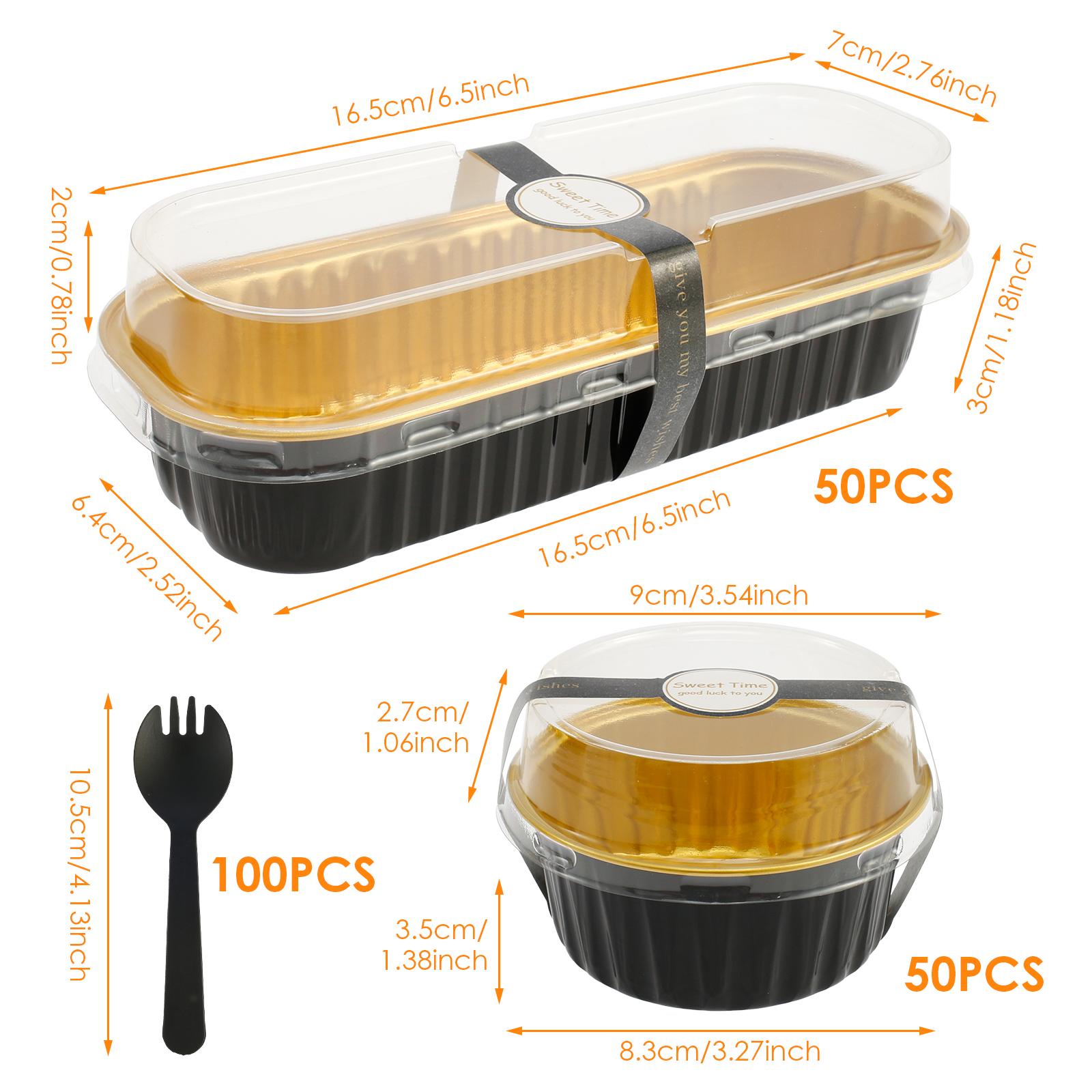 

100Pcs Mini Loaf Baking Pan Reusable Aluminum Foil Cake Container with Lid and Spoon Rectangle Cake Cup Round Cupcake Baking Tin чёрный