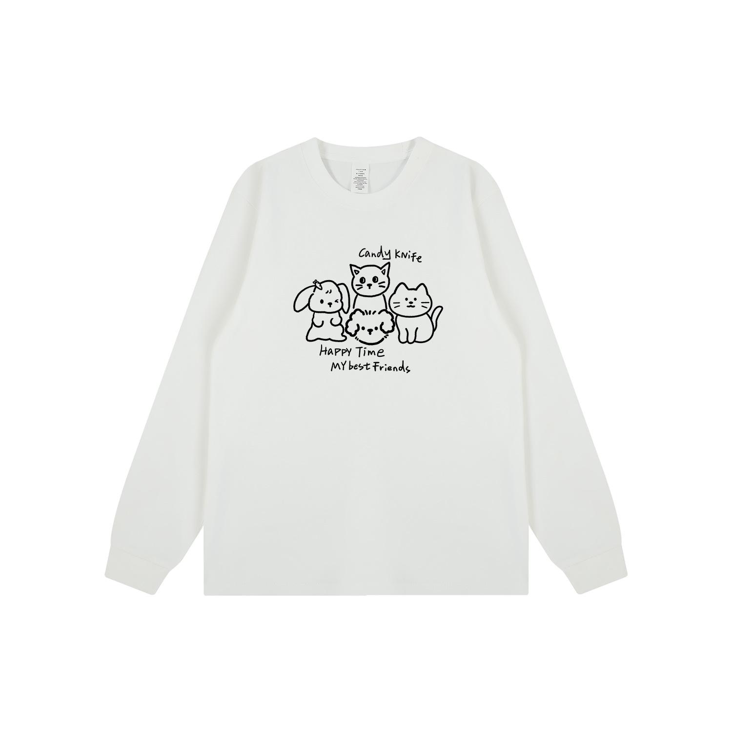 

Очаровательная мультяшная кошечка Корейская футболка с длинным рукавом и манжетами - Модный универсальный топ для осени/зимы XL