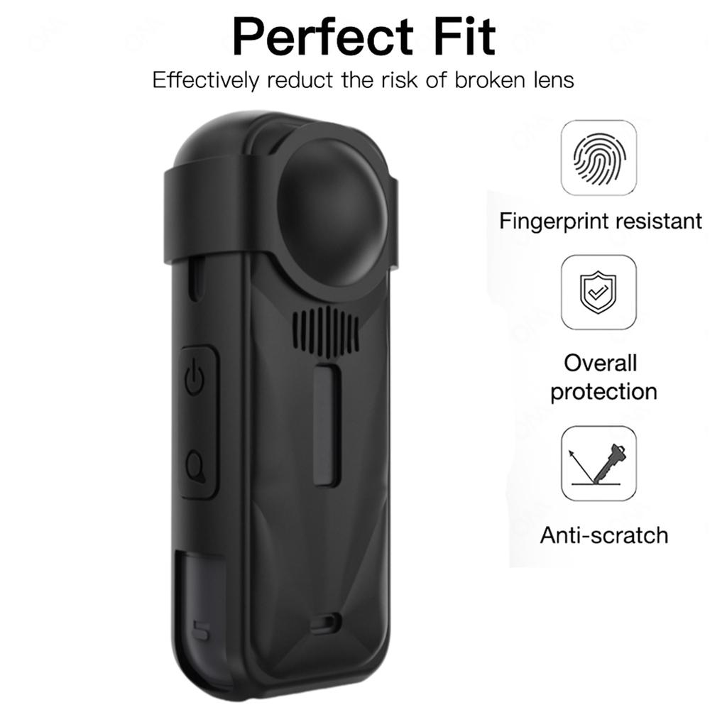 5in1 Silicone Case Lens Protective Cover Strap Keychain for Insta 360 X5 Shell Len Cap HD Anti-Scratch Soft Film for Insta360 X5