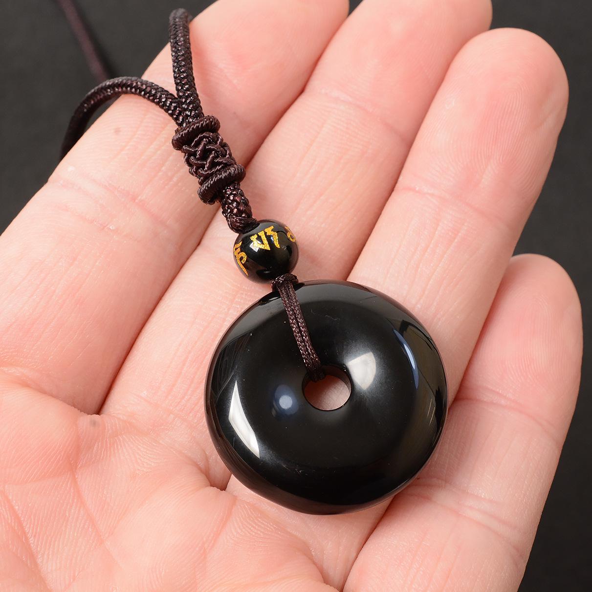 Obsidian Ping an Buckle Pendant and Keychain Set - Natural Gold, Ice, and Silver Obsidian.