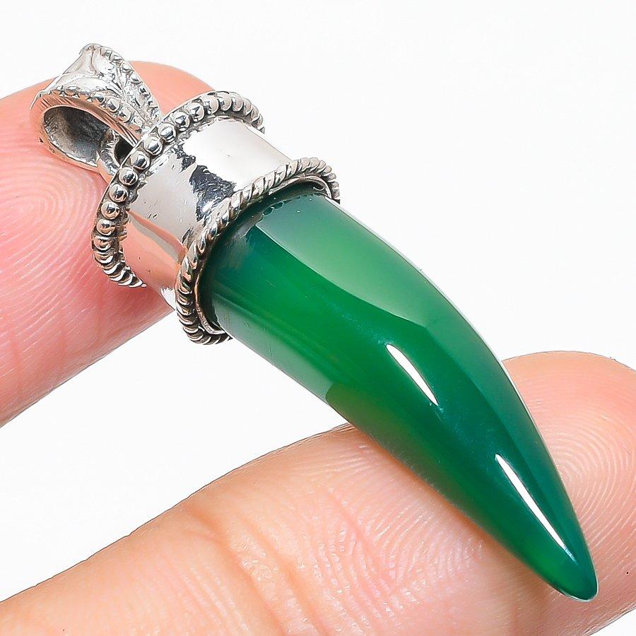 

Natural Green Onyx Gemstone 925 Solid Sterling Silver Jewelry Pendant 1.75 f6s20