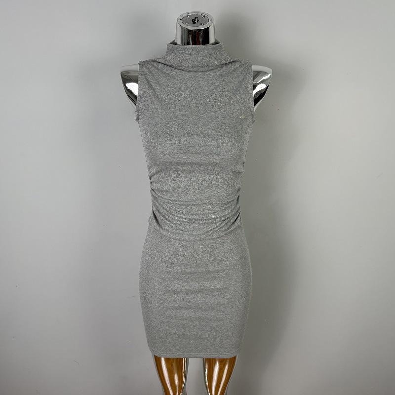 

Korean Dongdaemun Slim Sexy Sleeveless Bodycon Dress with Half-High Collar and Cinched Waist One Size
